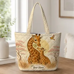 Giraffe Mother And Calf Savanna Wildlife Gift For Animal Loving Women And Nature Lovers Quilted Tote Bag