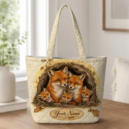 Red Fox Family At Hollow Oak Woodland For Nature Lovers And Fall Market Weekend Outings Quilted Tote Bag