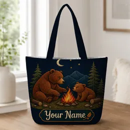 Woodland Bears Campfire Scene For Cozy Camping Trips And Nature Loving Family Gifts Quilted Tote Bag