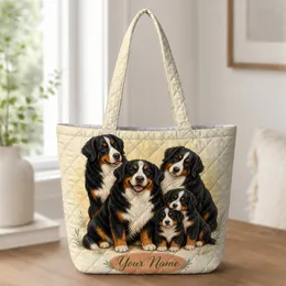 Bernese Mountain Dog Family Portrait For Daily Errands And Gifts For Dog Loving Families Quilted Tote Bag