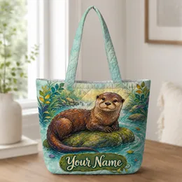 River Otter Woodland Stream Nature Lover Gift For Everyday Shopping And Book Carrying Quilted Tote Bag