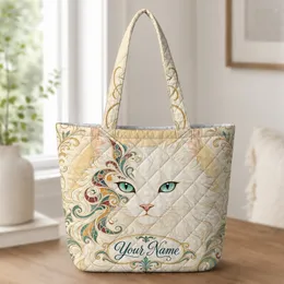 Blue Eyed White Cat Art Nouveau Carryall For Work Travel And Cat Lover Gift Giving Quilted Tote Bag