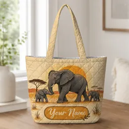 African Elephant Family Sunset Weekend Travel Essential for Safari and Nature Lovers Quilted Tote Bag