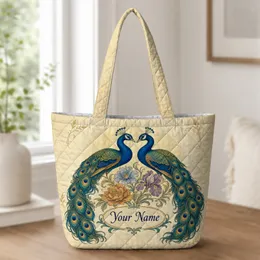 Vintage Art Nouveau Peacock And Floral Motif For Travel, Work And Everyday Style Quilted Tote Bag