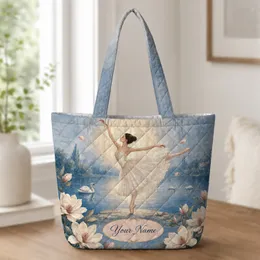 Twilight Ballerina Swan Lake Florals For Travel, Commutes And Dance Class Gifts For Her Quilted Tote Bag