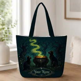 Black Cat Cauldron Witchcraft Forest For Halloween Travel And Gothic Witch Gifts Quilted Tote Bag