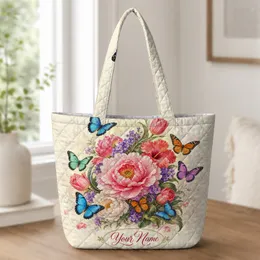 Spring Peony Bouquet With Colorful Butterflies For Garden Parties And Everyday Style Quilted Tote Bag