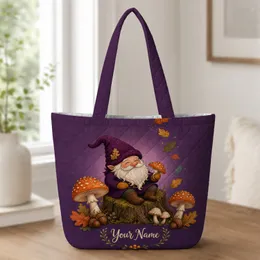 Autumn Gnome With Mushrooms And Leaves For Fall Shopping And Everyday Gifts For Women Quilted Tote Bag