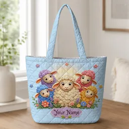 Pastel Sheep Flower Meadow Gift For Spring Farmhouse Lovers, Animal Fans And Teachers Quilted Tote Bag
