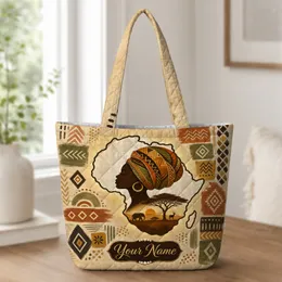 African Continent Woman Headwrap Safari Motif For Heritage Travel And Everyday Carry Quilted Tote Bag