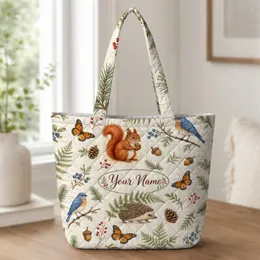 Woodland Squirrel Hedgehog Birds And Butterflies For Everyday Nature Lover Gifts Quilted Tote Bag