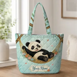 Smiling Panda In Floral Hammock For Travel, Daily Carry, And Animal Lover Gift Giving Quilted Tote Bag