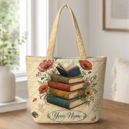 Vintage Book Stack And Wildflowers for Library Trips, Book Club Days and Reader Gifts Quilted Tote Bag