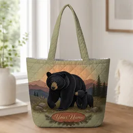 Black Bear And Cub Mountain Meadow For Nature Lovers On Daily Outdoor Adventures Quilted Tote Bag