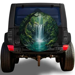 Mossy Waterfall Forest Ravine Scene For Off Road Adventure Travel Nature Lovers Spare Tire Cover