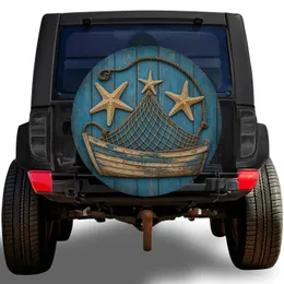Rustic Nautical Rowboat Starfish For Coastal Beach House Decor And Ocean Lovers Style Spare Tire Cover