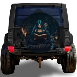Gothic Teal Witch Reading With Owl For Dark Academia Book Lovers and Mystical Road Trips Spare Tire Cover