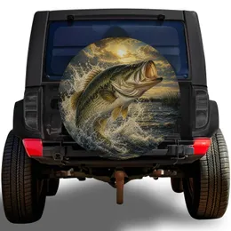 Jumping Largemouth Bass Lake Scene For Anglers, Fishing Trips And Outdoor Adventure Spare Tire Cover