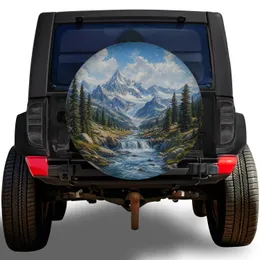 Snowy Alpine Mountain Stream Wilderness Scenery For RV Camping And Outdoor Adventure Spare Tire Cover