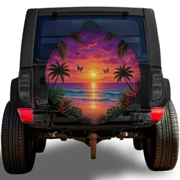 Tropical Sunset Beach With Palm Trees For Summer Road Trips And Coastal Getaways Spare Tire Cover
