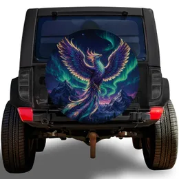 Luminous Phoenix Aurora Over Alpine Peaks For Road Trip Adventure Nature Travelers Spare Tire Cover