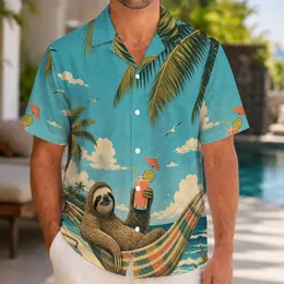 Sloth Hammock Tropical Beach Vacation Party Outfit For Laid Back Summer Travel Fans Hawaiian Shirt