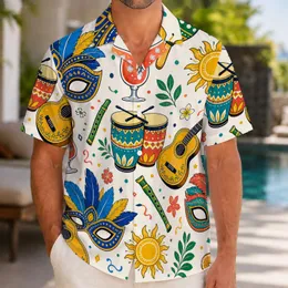 Carnival Masks Cocktails And Instruments For Tropical Parties And Resort Vacation Wear Hawaiian Shirt