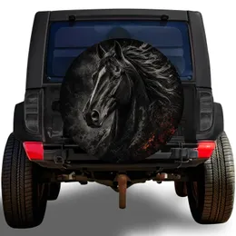 Dramatic Black Horse Portrait For Western Jeep Trail Adventure Equestrian Drivers Fans Spare Tire Cover