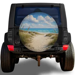 Serene Coastal Dune Ocean Landscape for Summer Beach Trips and Seaside Road Travel Spare Tire Cover