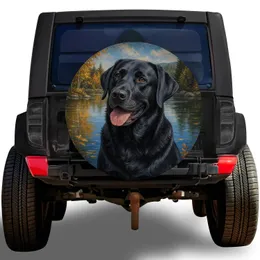 Black Labrador Retriever Lakeside Autumn Scene For Camping SUV Dog Lovers Road Trips Spare Tire Cover