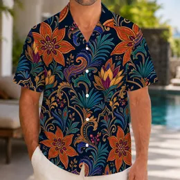 Art Nouveau Tropical Floral Navy Botanical Motif For Resort Travel And Beach Parties Hawaiian Shirt