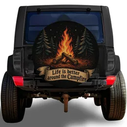 Vintage Campfire And Pine Forest For Camping Adventures And Outdoor Road Trips Lovers Spare Tire Cover