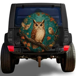 Three Owls In Autumn Forest For Woodland Camping And Fall Road Trip Adventure Style Spare Tire Cover