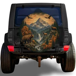 Vintage Mountain Bear Deer Eagles For Camping Adventure SUV And RV Outdoor Enthusiasts Spare Tire Cover