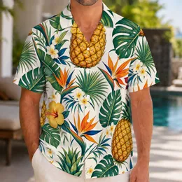 Golden Pineapple Tropical Floral Resort Vacation Wear for Beach Trips and Cruise Lovers Hawaiian Shirt
