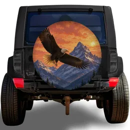 Bald Eagle Alpine Sunset Outdoor Adventure Jeep Accessory for Mountain Road Trips Spare Tire Cover