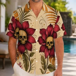 Vintage Skull Hibiscus Flowers For Beach Vacation Summer Parties And Resort Wear Men Hawaiian Shirt