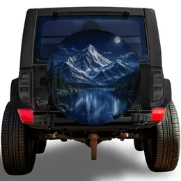 Moonlit Alpine Mountain Lake Night Scene for Off Road Adventure and Camping Vehicles Spare Tire Cover