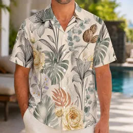 Vintage Tropical Botanicals, Yellow Roses And Ink Flowers For Resort Vacation Wear Hawaiian Shirt