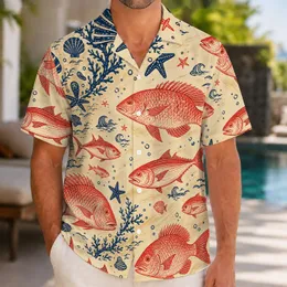 Coral Reef Fish And Nautical Stars For Coastal Vacation Fishing Fans Summer Resort Wear Hawaiian Shirt