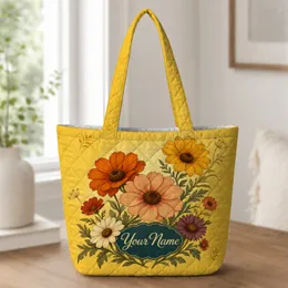 Retro Autumn Wildflower Bouquet For Weekend Travel, Market Days And Fall Gift Giving Quilted Tote Bag