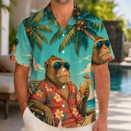 Monkey In Sunglasses With Palm Trees For Tropical Beach Vacations And Resort Getaways Hawaiian Shirt