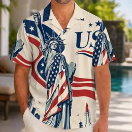 Statue Of Liberty USA Flag Coastal Resort Patriotic Fourth Of July Vacation Outfit Hawaiian Shirt