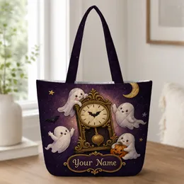 Friendly Ghost Clock Halloween Motif for Trick Or Treat Nights and Spooky Season Gifts Quilted Tote Bag