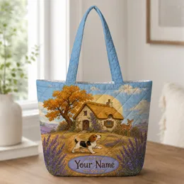 Autumn Cottage Deer And Puppy Scene For Cozy Everyday Errands And Nature Lover Gifts Quilted Tote Bag
