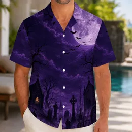 Purple Moon Haunted Graveyard Gothic Halloween Party Nightwear For Dark Fantasy Fans Hawaiian Shirt