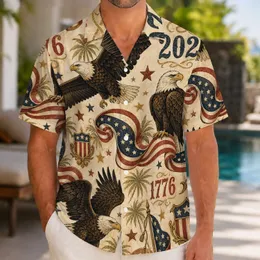 Vintage Bald Eagles And 1776 2026 Flags For USA 250th Celebration Resort Wear Style Hawaiian Shirt