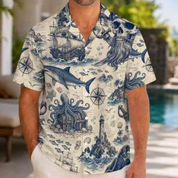 Vintage Pirate Skull And Nautical Ships For Beach Cruises And Island Adventure Fans Hawaiian Shirt