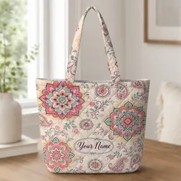 Boho Floral Mandala Name Gift For Bridesmaids, Beach Days, Travel And Everyday Carry Quilted Tote Bag