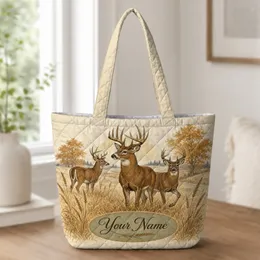 Vintage White-Tailed Deer Meadow Scene For Autumn Travel And Everyday Carry Nature Lovers Quilted Tote Bag